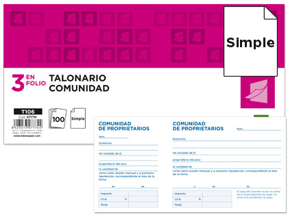 Talonario Liderpapel Comunidad 3enFolio 100h apaisado IVA y matriz